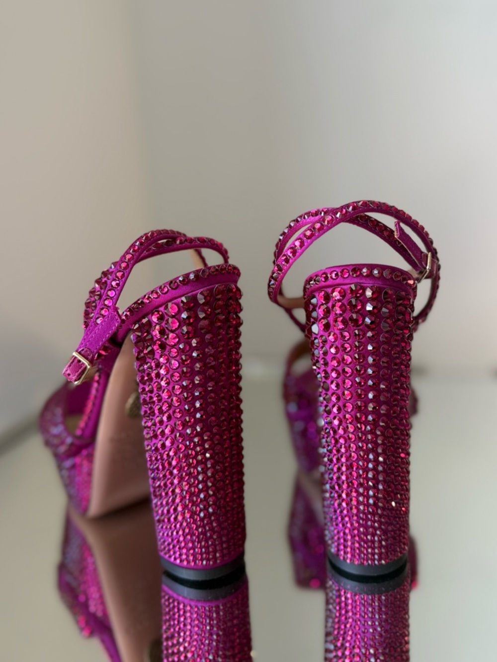 New AQUAZZURA Sinner Embellished Satin Platform Sandals In Pink $2,395 35.5 - Picture 10 of 12